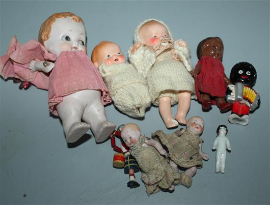 6 porcelain and composition headed miniature baby dolls